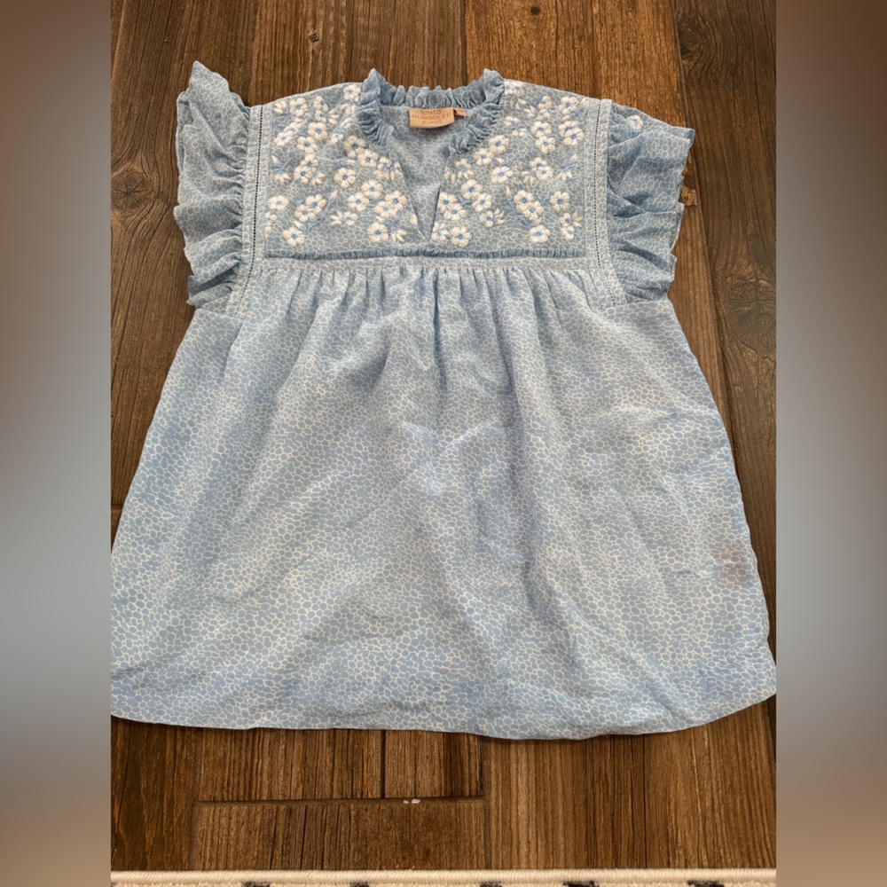 Rungolee Blue Silk Savannah Top Floral Button Tunic